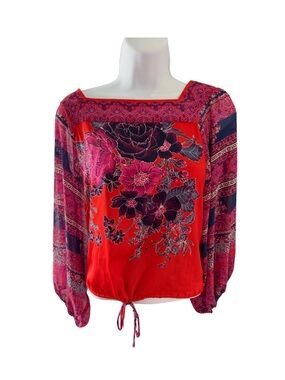 Free People Blue Nile Floral Print Boho Blouse